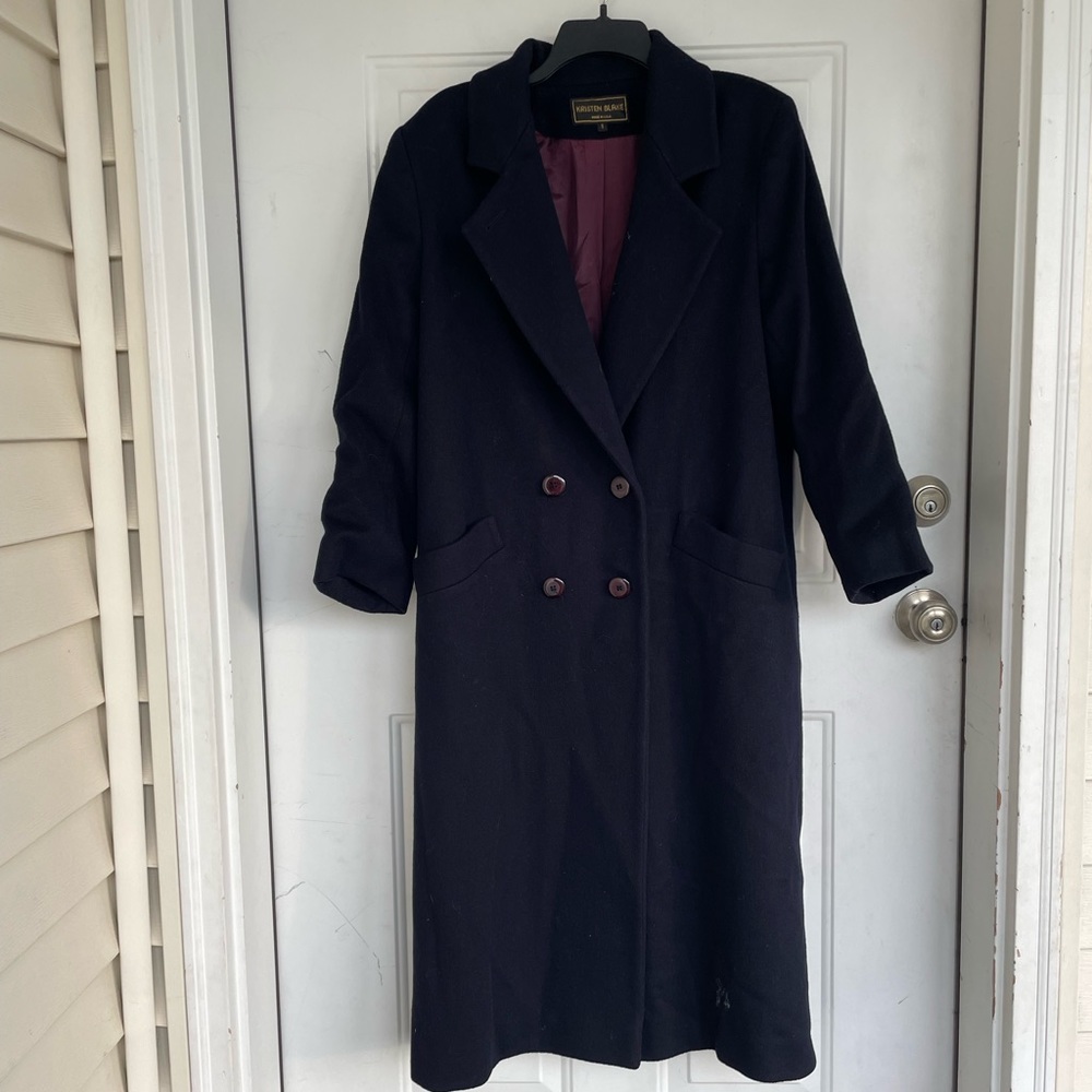Vintage Kristen Blake Blue 100% Wool Full Length Duster Peacoat Overcoat size 8